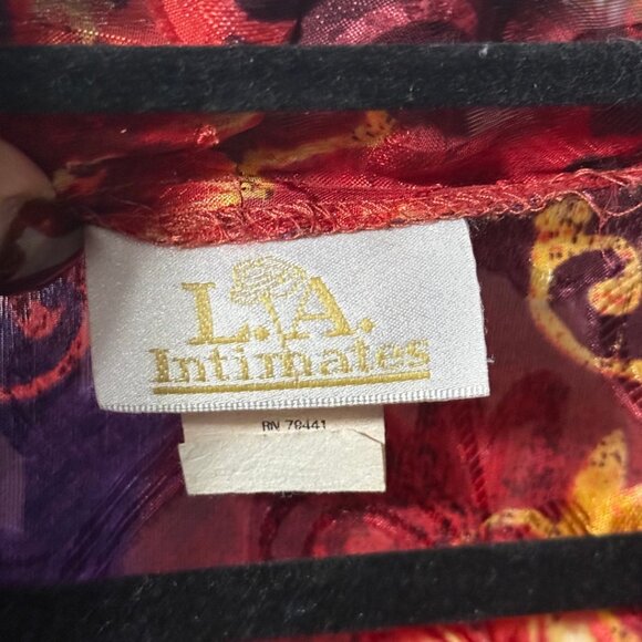 Vintage 80s LA Intimates Floral Kimono House Robe – Purple/Red/Yellow - Picture 8 of 9